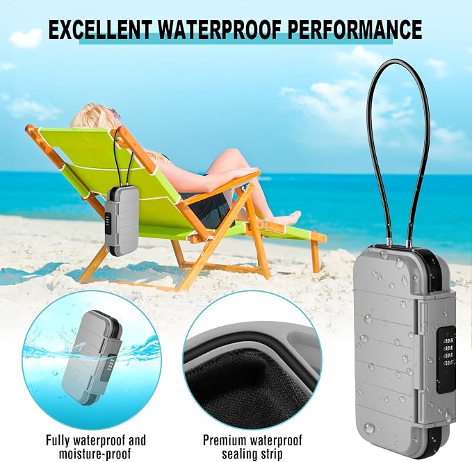 HUANLANG Portable Safe Lock Box with Combination Lock Mini Beach Travel Safe Waterproof Small Lockable Box with Removable Wire Rope Combination Safe Box for Dorm,Travel,Beach,Hotel,Car,Home,Office - Image 8