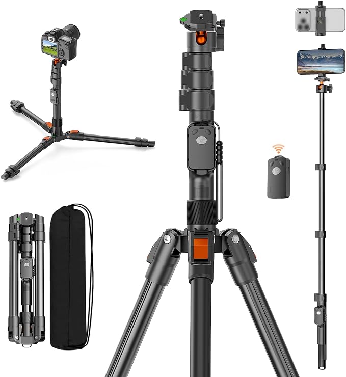 75" Camera Tripod,Aluminum Tripod for Camera Phone/Monopod with Remote | Cell Phone Tripod for iphone with Ball Head,Camera Stand for Canon/Sony/DSLR/Digital Camera Accessory Kits,Max Load 17.64lb by XXZU