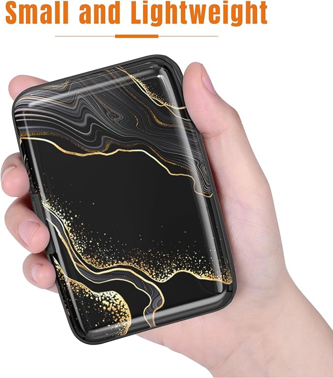 Rimilak Aluminuml Credit Card Holder,Black Gold Mable | Mini Credit Card Wallet RFID Blocking Slim Metal Hard Case for Women Men - Image 3