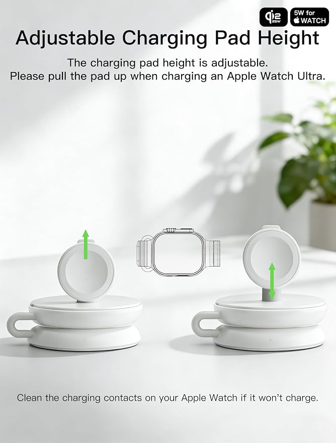 2 in 1 Magnetic Wireless Charger, Qi2 25W Fast Charging Travel Station Pad Compatible with MagSafe for iPhone Air/17/16/15/14/13/12, 5W for Apple Watch, AirPods 4/3/2/Pro with 30W Adapter(White) - Image 6