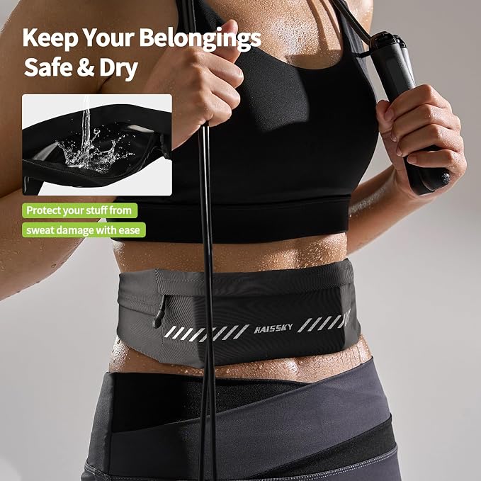 Slim Running Belt Fanny Pack for Men Women, Running Phone Holder, Waist Pack Runners Bag Money Belt with 3 Separate Pouch to Store Your Phone Key Money Safe, Waist Bag-Black - Image 7