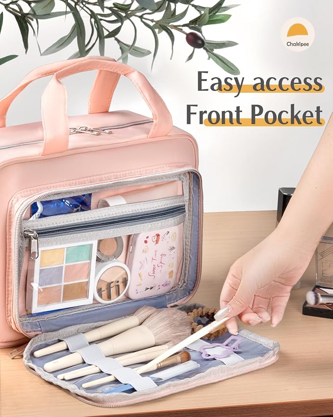 Travel Hanging Toiletry Bag for Women - Waterproof Cosmetic Organizer with Clear Window, Lightweight Bathroom Bags for Essentials, Makeup, Shampoo, Toiletries Pink,Large - Image 5