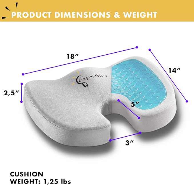 Large Seat Cushion with Carry Handle and Anti Slip Bottom, Large Gel Memory Foam Seat Cushion - Orthopedic Gel & Memory Foam - Coccyx Cushion for Tailbone Pain – Sciatica & Back Pain Relief (Grey) - Image 3