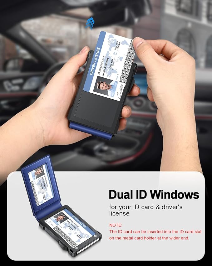 Wallet for Men RFID Wallet with 2 ID Windows & Money Clip, Slim Pop Up Card Holder for 10-12 Cards, Bifold Minimalist Smart Wallet for Front Pocket, Compact Metal Credit Card Holder, Gifts for Men - Image 4