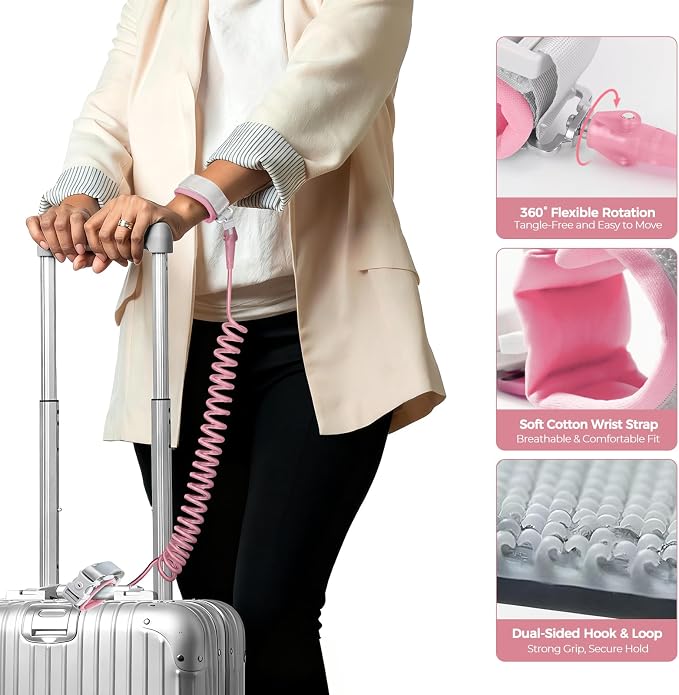 Cable Luggage Lock, Retractable Cable Lock Anti-Theft Travel Locks for Suitcase with Wrist Strap for Suitcases, Backpacks, and Carry-On Bags, Pink - Image 5