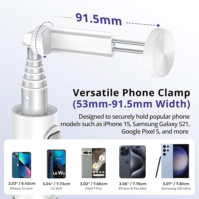 ATUMTEK 68.5" Selfie Stick Tripod, Extendable Aluminum Tripod with Rechargeable Bluetooth Remote, Compatible with iPhone and Android Smartphones, Perfect for Travel, Vlog, Video and Photo, White - Image 5