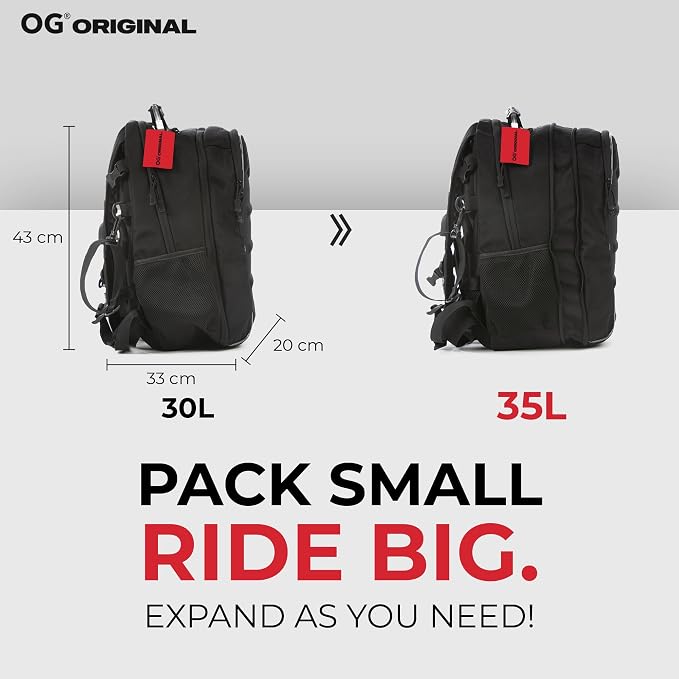 CityRunner Waterproof Motorcycle Backpack 2 Helmets 3 Carry Options 30-35L | Expandable storage with laptop compartment, helmet strap and reflective details for commuting, touring and daily rides. - Image 4