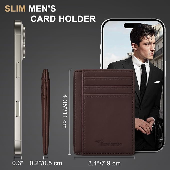 Travelambo Slim Wallet Front Pocket Minimalist Leather RFID Blocking Medium Size - Image 5