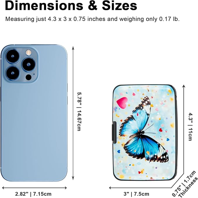 Credit Card Holder for Women Men RFID Blocking Wallet Small Business Metal Slim Mini Aluminum Hard Case (Colorful Hearts Butterfly) - Image 2