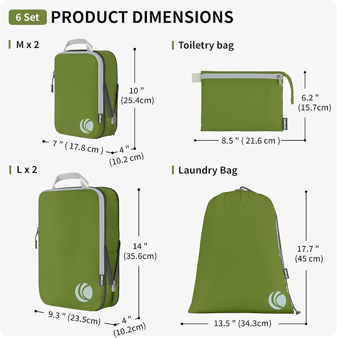 Cipway Compression Packing Cubes for Travel (Green 6pcs) | Ultralight Travel Cube Organizers for Carry-On Luggage, Suitcase & Backpack Travel Essentials - Image 5