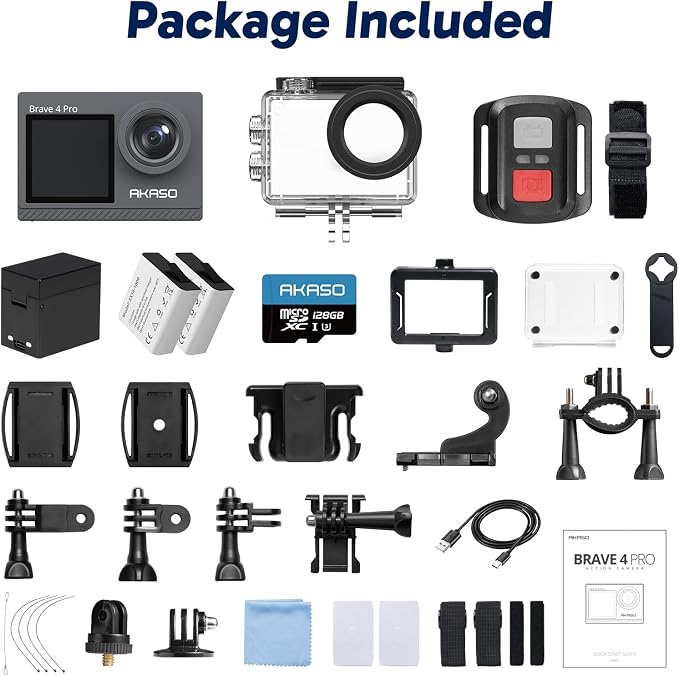 AKASO Brave 4 Pro Action Camera 4K with 128GB MicroSD U3 Card Bundle | 131FT Underwater Waterproof Camera 20MP EIS Touch Screen WiFi 5X Zoom with 2x1350mAh Batteries and Helmet Accessories Kit - Image 9