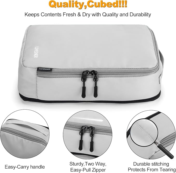 Lumesner 8-Piece Grey Compression Packing Cubes for Carry-On Suitcases, Lightweight Polyester Travel Packing Cubes with Zipper Closure - Image 6