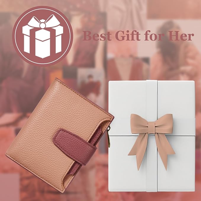 Small Wallet Women RFID Blocking Soft Leather Bifold Compact Card Holder Wallet for Women with Zipper Coin Pocket 4 ID Window - Image 7