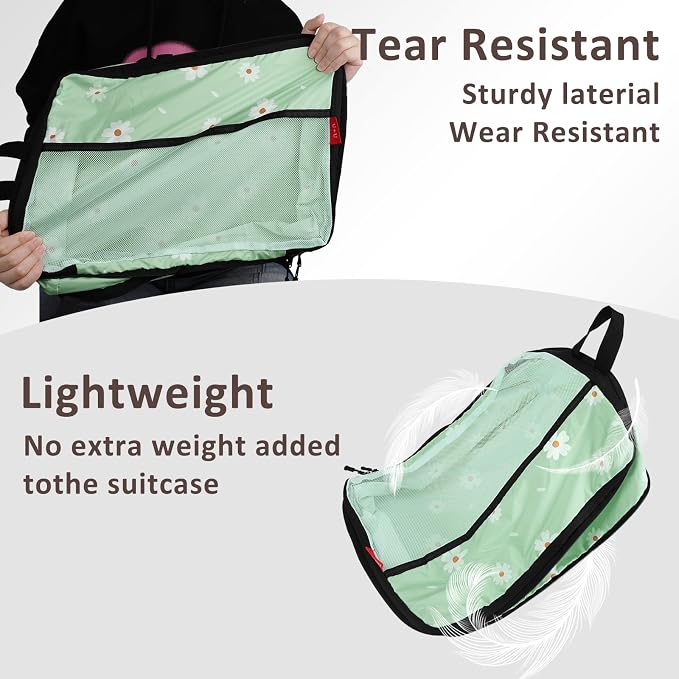 U+U 4 Set Compression Packing Cubes, Travel Organizers (Daisy) | Space-Saving & Lightweight Travel - Image 5