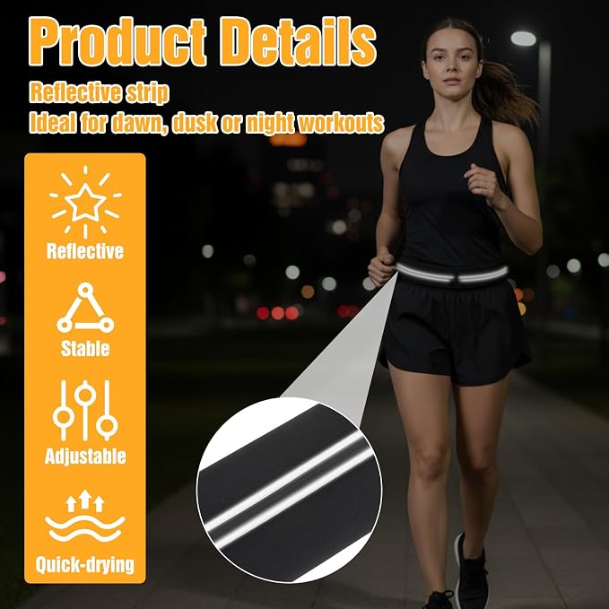 Slim Running Belt with 2 Pockets for women & Men,Runners Fanny Pack Phone Holder,Reflective Fanny Pack,Running Gear Accessories with Buckle(Black) - Image 7