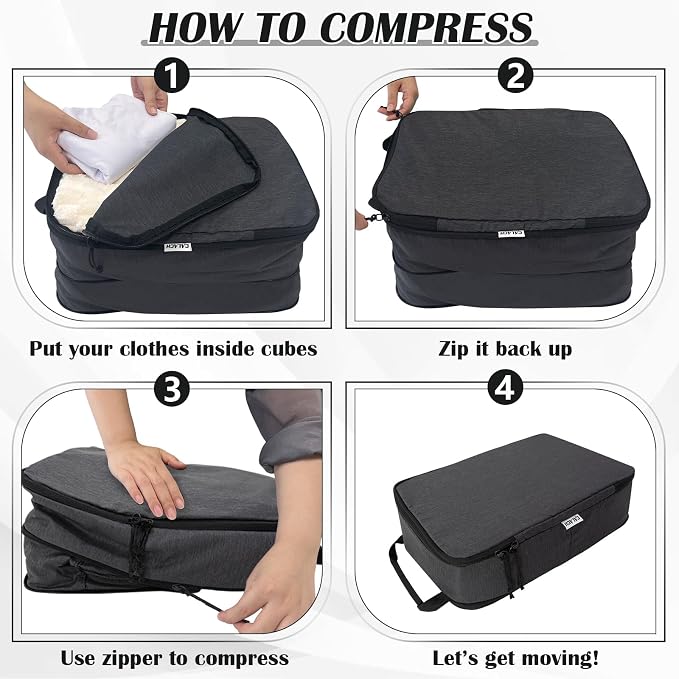 Compression Packing Cubes for Travel Suitcase Organizer Bags, Black, XL | Expandable Travel Cubes for Packing Luggage Organizer Bags Compression Bags for Travel Essentials - Image 6