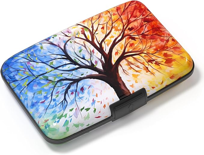 Card Holder Credit Cards Holder for Women RFID wallet women Business Card Holder Wallet Mini Aluminum Card Wallet RFID Blocking Slim Metal Hard Card for Women, Colorful Trees by Atufsuat