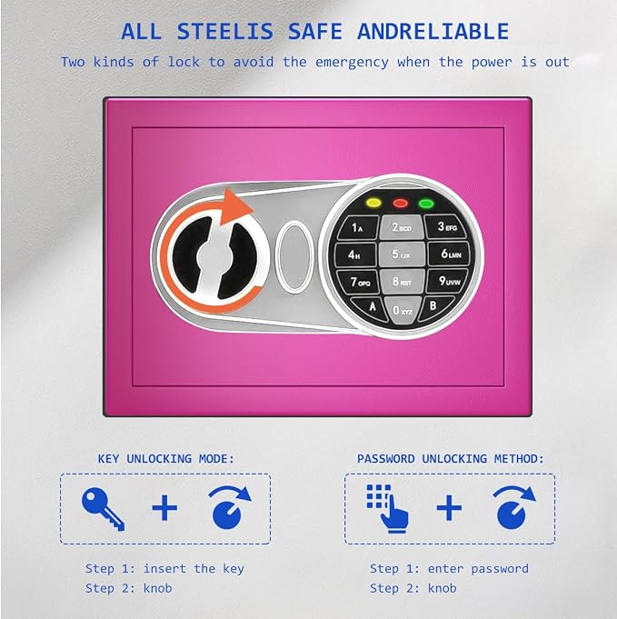Pink Safe Box with Sensor Light, Electronic Digital Keypad, Steel Construction, Hidden, Small Safe for Office, Home, Hotel - Image 4