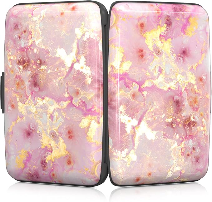 Rimilak Aluminuml Credit Card Holder,Pink Gold Mable | Mini Credit Card Wallet RFID Blocking Slim Metal Hard Case for Women Men - Image 5