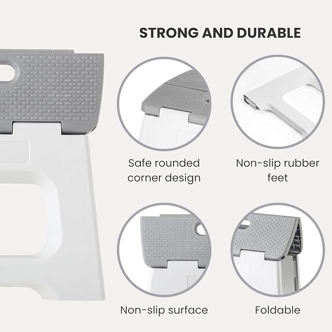 Vigar Compact Foldable Step Stool, 9-Inch, Gray | For Adults Up to 330 Pound, Lightweight, Non-Slip Folding Design, Compact Step Stool, Space-Saving Household Use - Image 4