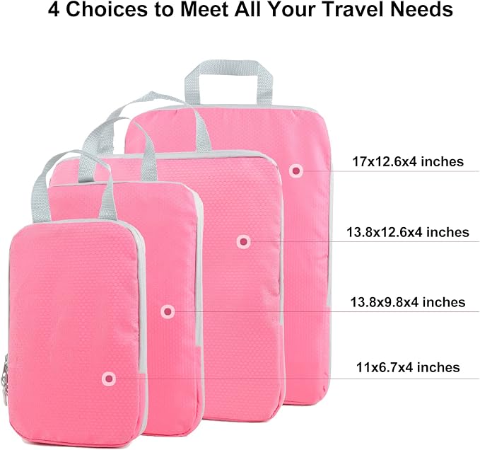 4 Set Compression Packing Cubes, Travel Luggage Organizers and Storage Packing Cubes (Pink) - Image 2
