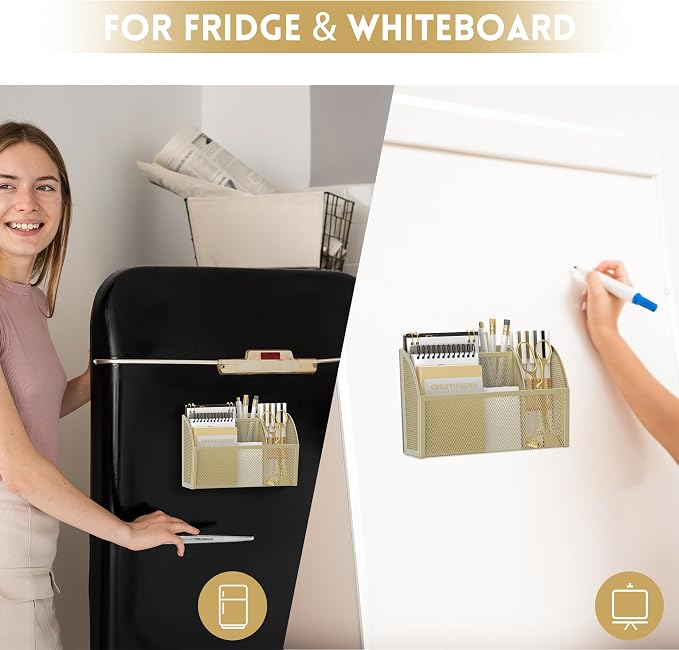 3-Grid Magnetic Pencil Holder, Strong Magnet Locker Organizer, Yellow | Mesh Magnetic Shelf, Marker Holder Perfect for Whiteboard, Refrigerator and Locker Accessories - Image 4