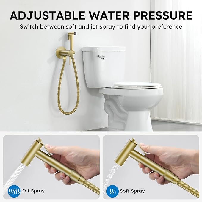 Arofa Built-in Hot and Cold Bidet Sprayer, Warm Water Bidet, Brushed Gold | Wall-Mounted Design, Dual Control Modes, Leak-Free Bidet Hose, Feminine/Baby/Pet Wash, Cloth Clean & Rinse, Stainless Steel - Image 5