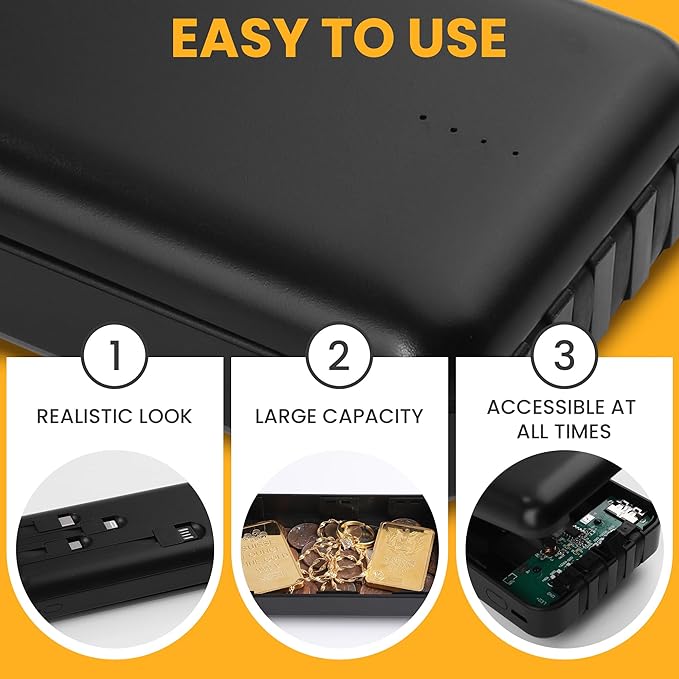 BarGifts Hidden Safe Power Bank, Fake Power Charger Diversion Safe, Large Hidden Storage Box, Secret Safe Keeps Cash, Keys, Jewelry, and Valuables for Home, Travel, and Office- Black - Image 3
