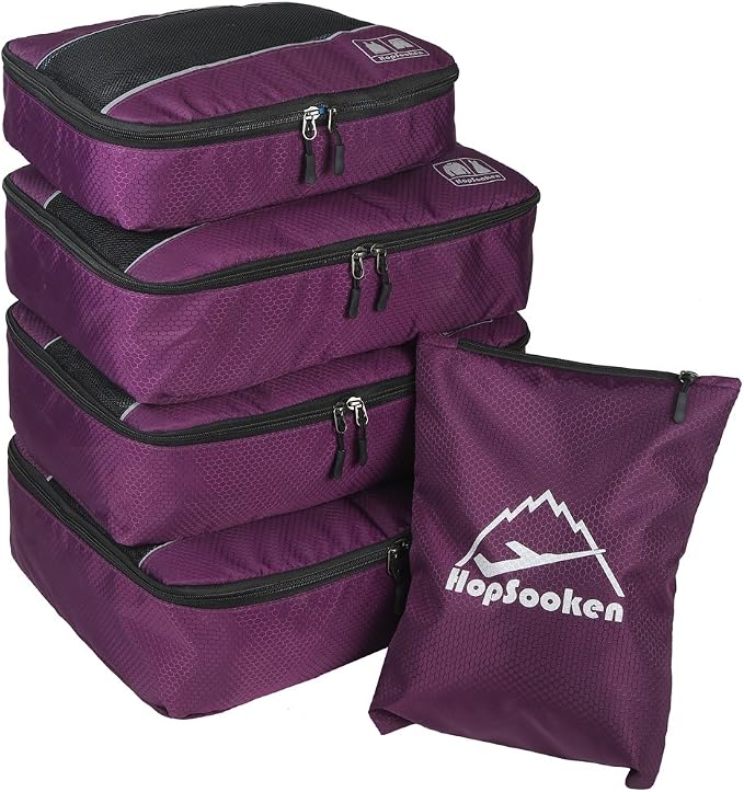 5 Set Packing Cubes for Travel Large Suitcase Luggage Organizer Bags Travel Accessories Vacation 4 Cubes 1 Laundry Pouch Bag by HOPSOOKEN
