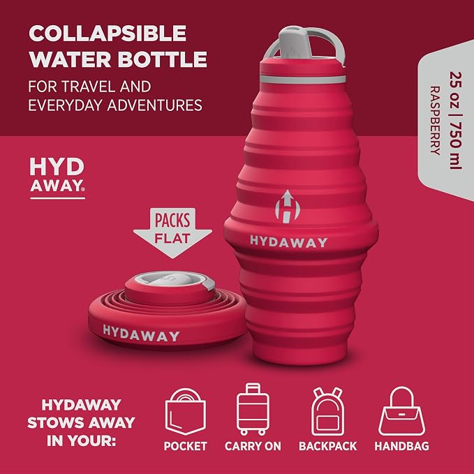 HYDAWAY 25oz Collapsible Water Bottle, Packable Leakproof for Travel | Large capacity design. Folds flat for carry-ons, day bags, hiking packs. Leakproof, BPA-free. - Image 2