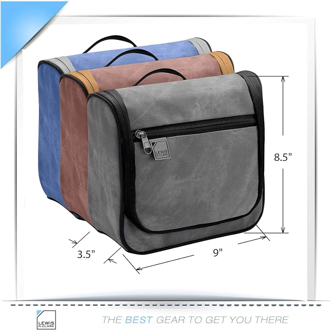 Lewis N. Clark Brushed Twill Hanging Toiletry Kit Bag for Travel Accessories, Shampoo, Cosmetics + Personal Items, Gray - Image 10