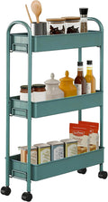 Slim Rolling Cart, Metal Frame Utility Rolling 3-Tier Narrow Storage Cart | Kitchen Storage Organizer, Mobile Shelving Unit for Bathroom Kitchen by Unknown