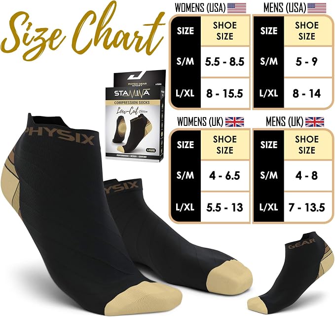Physix Gear Short Compression Socks for Men & Women - Best Low Compression Socks Women & Men Ankle Socks with Arch Support - Image 4