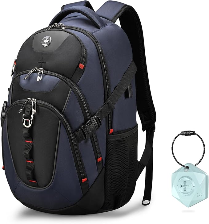 Swissdigital Design Travel Backpack for Men with Apple Find My, Laptop Backpack with USB Charging Port, RFID Protection, Add-A-Bag System - Travel Backpack for Men-Finder Color Random | SD803BT013-12 by SwissdigitalDesign