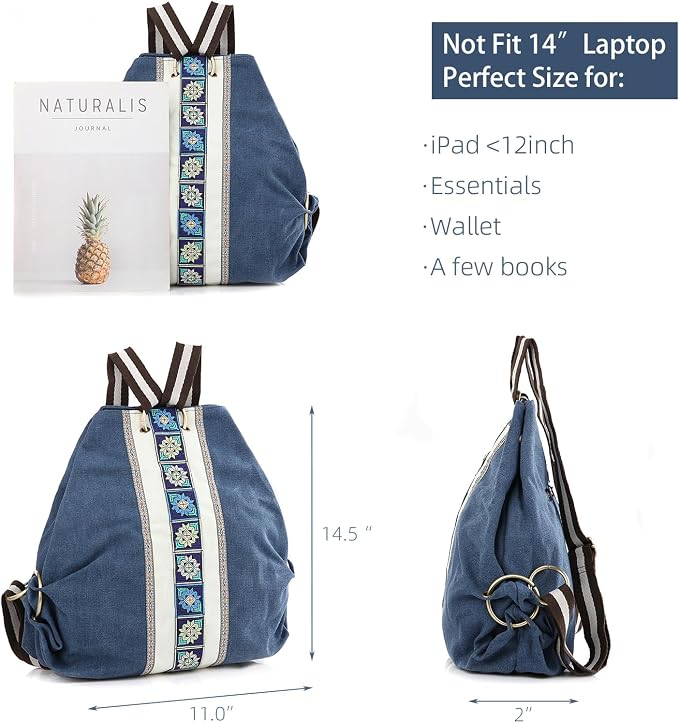 Goodhan Women Canvas Backpack Daypack Casual Shoulder Bag, Vintage Heavy-duty Anti-theft Travel Backpack - Image 4