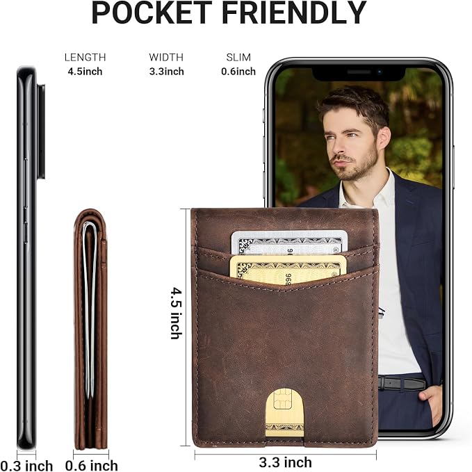 VATAN Wallet for Men Slim RFID Blocking Leather Credit Card Holder Wallet for 15 Cards, Bifold Minimalist Thin Wallet with 2 ID Windows & Cash Slot, With Gift Box (CH Coffee) - Image 4