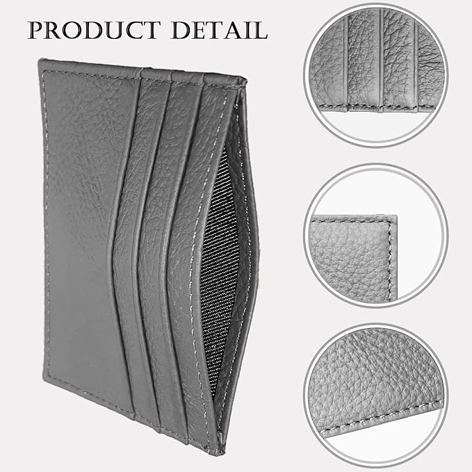 WOXVM Credit Card Holder Wallet RFID Blocking Slim Credit Card Cases Holder Premium Leather Minimalist Front Pocket Small Wallet with 6 Card Slots and 1 Pockets for Men Women (Grey) - Image 3
