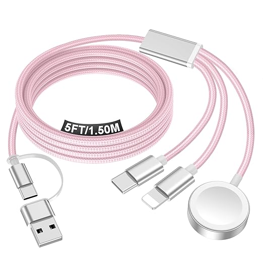 Travel Essentials for Apple Watch Charger,iPhone Charger,3 in 2 Type C/Lightning/Magnetic Travel Charging Cable,Portable Multi Charging Cable for Apple Watch, iPhone 17‑11,Samsung S26,Car,iPad-5FT by Accessoriesforphoneandelectricproducts