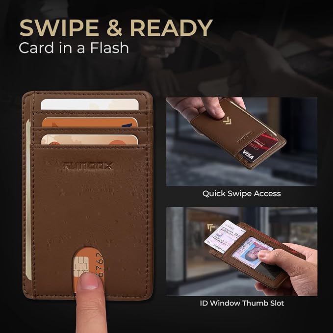 RUNBOX Slim Wallet for Men and Women, RFID Blocking Leather Card Holder | Minimalist 8-slot design fits IDs and credit cards in a thin profile for front pockets, purses, pants and travel - Image 5