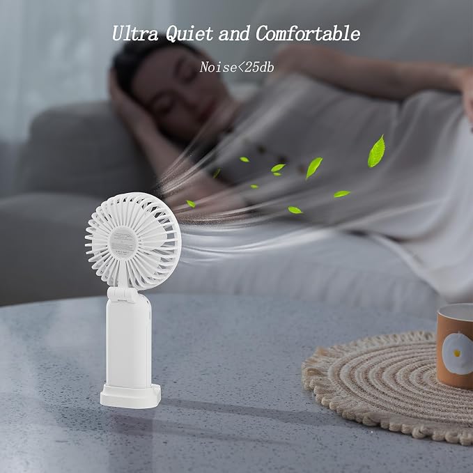 GOCKERA Portable Fan, 4200mAh Battery Operated Fan, 5 Speeds&Digital Display, Makeup Fans for Women with Base, 180°Foldable 3in1 Handheld/Neck/Desk Fan for Outdoor Indoor,Ultra Quiet (White) - Image 6