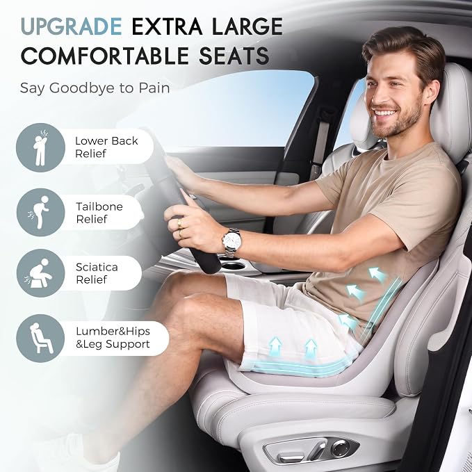 Car Seat Cushion and Lumbar Support Pillow, Larger Memory Foam Seat Cushion, Ergonomic L-Shaped Design Cushion for Back Pain Relief, Non-Slip Driving Cushion for Car, Office, Truck, Wheelchair-Gray - Image 2