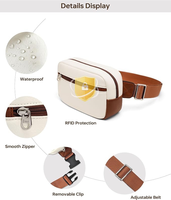 Fanny Packs Belt Bag For Women Men Everywhere Small Fashion Crossbody Bags Waist Pack Vegan Leather Waterproof Cute Sling Chest Bag For Women - Beige - Image 4