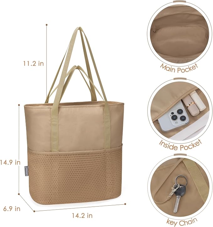 KABAQOO Large Beach Bag Waterproof Sandproof Tote Bag for Women with Zipper & Mesh Pockets for Pool Swim Travel Everyday | waterproof - Image 5