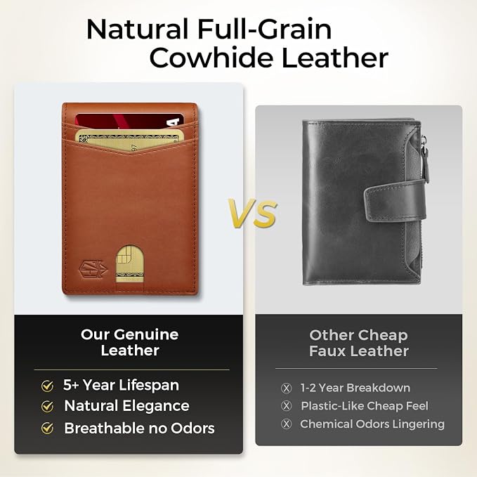 Zitahli Genuine Leather Wallet for Men 12 Card Slim Mens Wallets Bifold RFID Blocking with Money Clip & ID Window Thin Minimalist Card Holder Wallet with Gift Box - Image 7