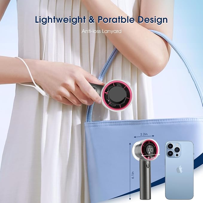 1-100 Speed Portable Handheld Turbo Fan, 【15000RPM】Ultra High-speed,Personal Hand Held Travel Fans,5000mAh Battery Rechargeable Mini Fans,Digital Display,Small Pocket Fan for Summer Essential Gift - Image 6