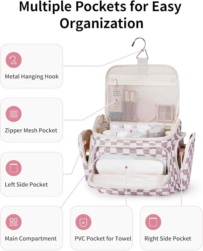 Narwey Hanging Travel Toiletry Bag for Women, Large Makeup Cosmetic Bag | Wide Open, Organized Pocket, Dry Wet Separation, Portable Bathroom Travel Bag for Full Size Toiletries, Vivid Pattern, Gifts - Image 3