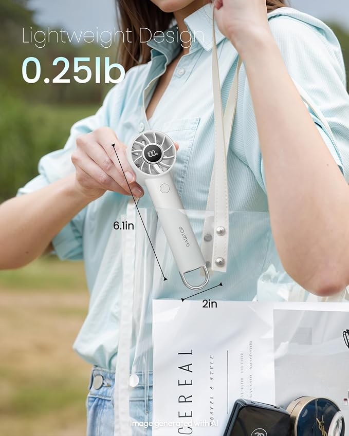 Gaiatop Portable Mini Fan, 3 Speed Handheld Fans with Power Display Flashlight, USB Rechargeable Battery, Lightweight Personal Cooling for Women Men Indoor Outdoor Travel White - Image 4