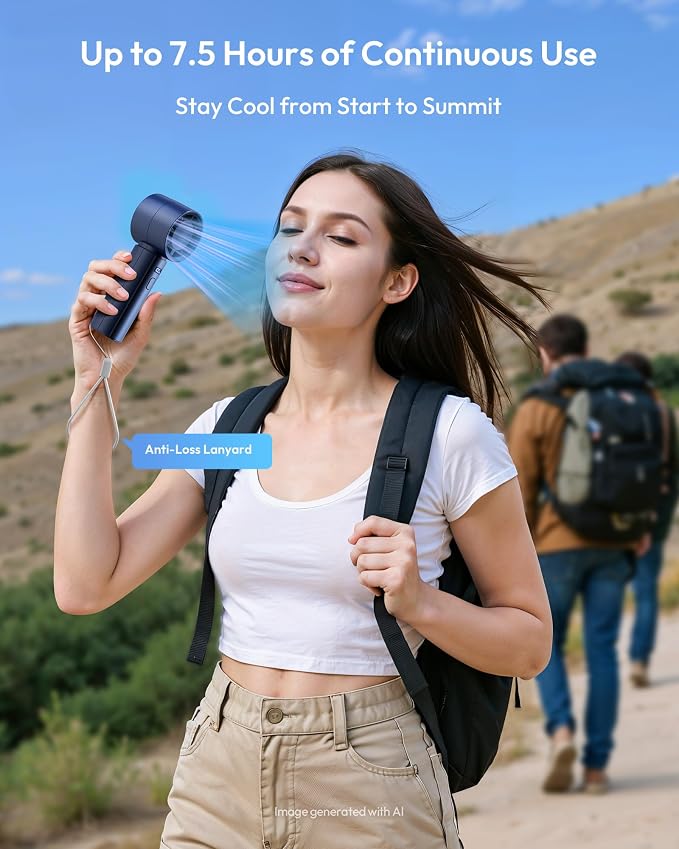 Gaiatop Small Handheld Personal Fan, Powerful High Speed Turbo Cooling | USB Rechargeable Mini Portable Fan for Travel, Outdoor Essentials, Summer Gifts for Women Girls,, Navy Blue - Image 4