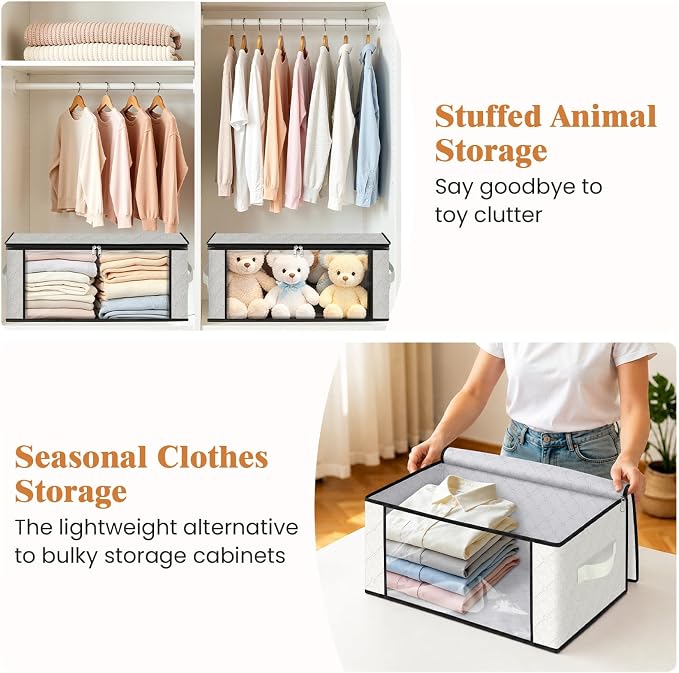 35L Closet Organizers, Foldable Under Bed Storage Containers | Storage Bags with Zippers,Window and Handles for Organizing Bedroom, Closet, Clothing,Organization with Handle - Image 4