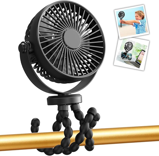 snawowo Mini Handheld Personal Portable Fan, Baby Stroller Fan, Car Seat Fan, USB or Battery Powered, with Flexible Tripod Clip on Student Bed Desk Bike Crib Treadmill Camping Traveling(Black) | Car Seat Fan , USB or Battery Powered, with Flexible Trip... by snawowo